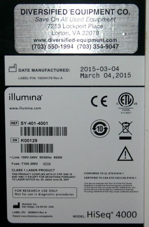 Used ILLUMINA HISEQ 4000 DNA GENOME SEQUENCING SYSTEM