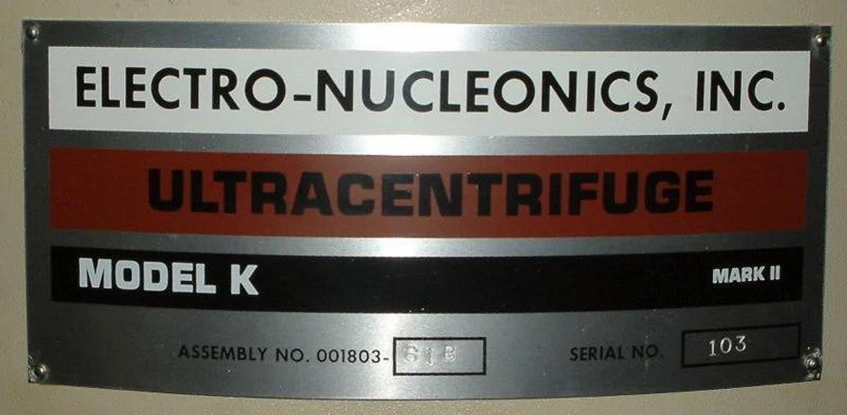 Used ELECTRO-NUCLEONICS, ALFA WASSERMANN ULTRACENTRIFUGE, ROTORS, MODEL K MARK II