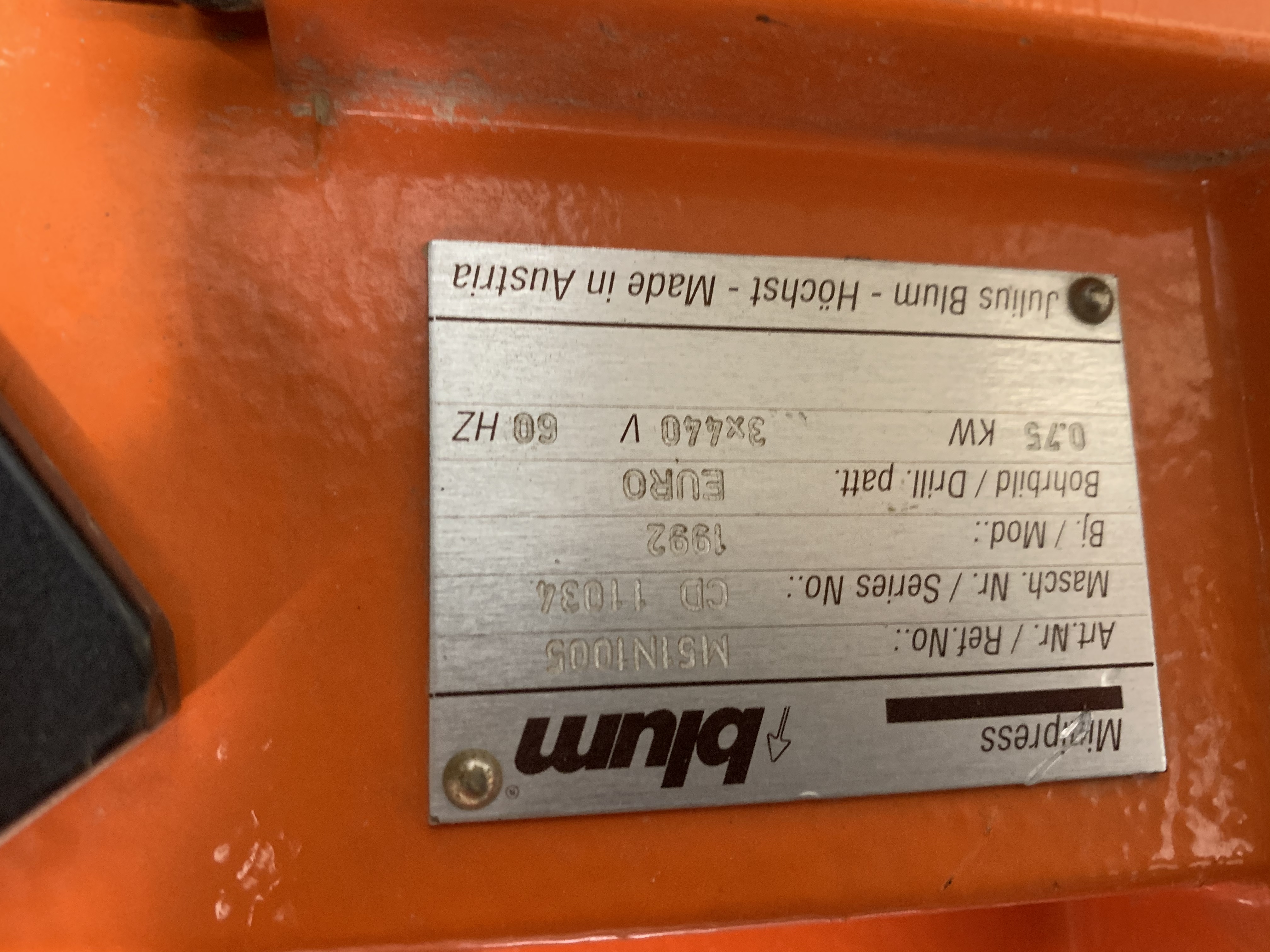Used 1992 Blum Minipress CA Hinge machine drilling
