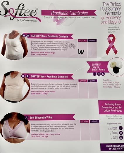 Softee Roo Prosthetic Mastectomy Camisole and Breast Forms Small White 3 Piece