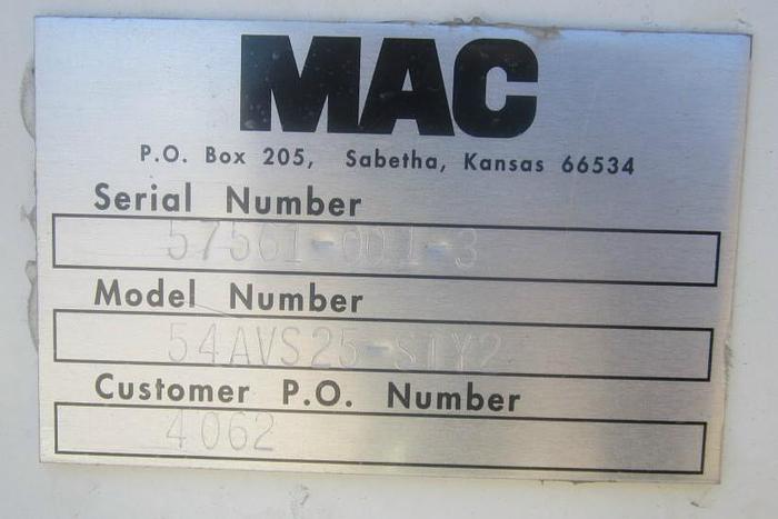 Used Dust Collector, Bin Vent, 200 SF, MAC, Mdl 54AV25-STY2 #S739051