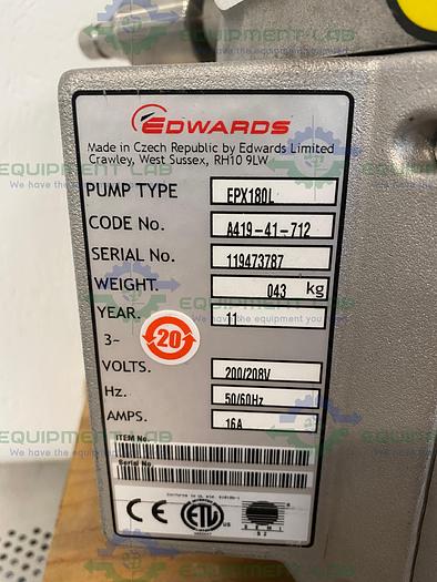 Used Edwards EPX180L Dry Vacuum Pump 208V MCM TIM 3/8 Water Connector 106 CFM