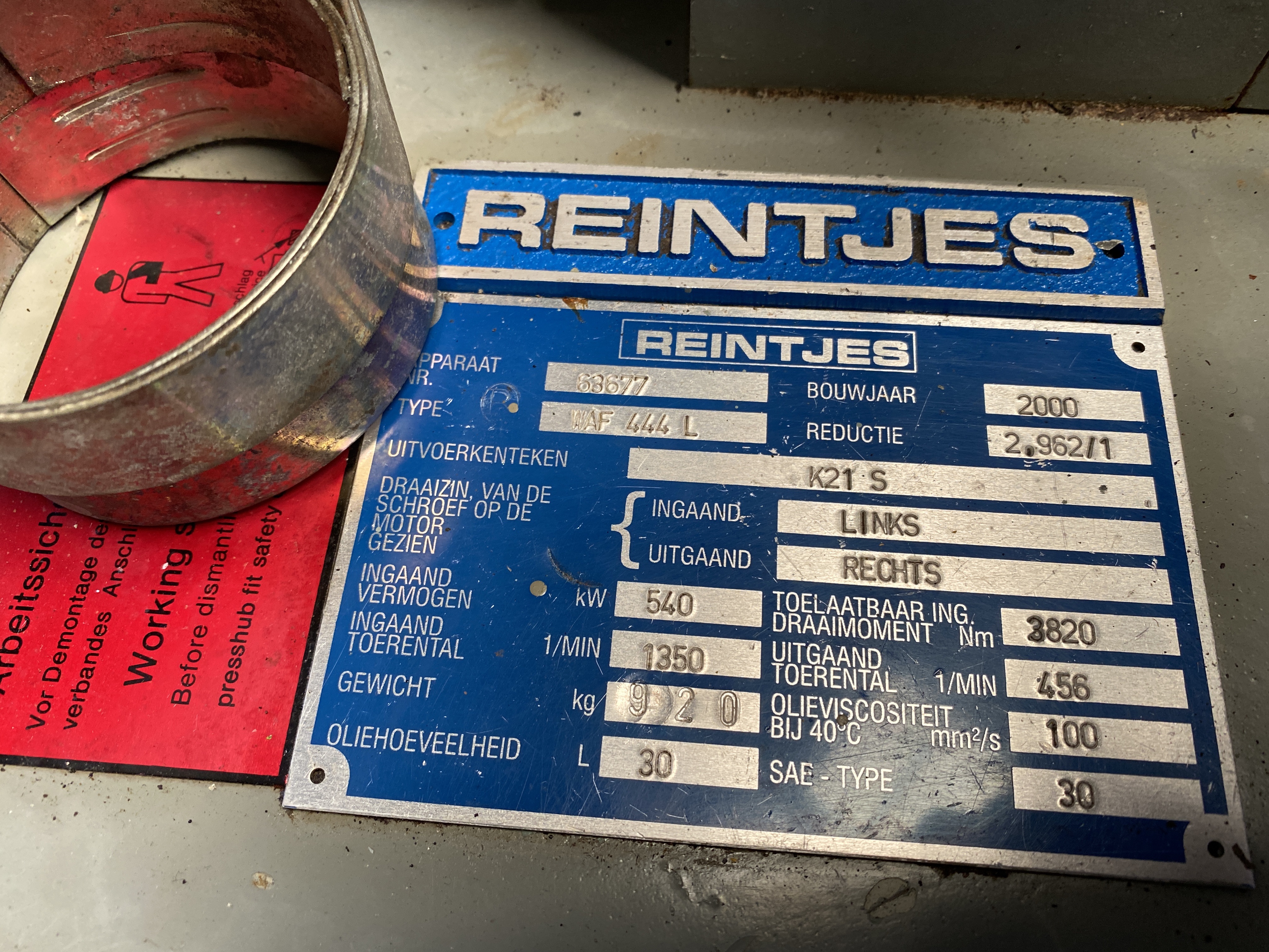 Used 2000 GEARBOX REINTJES WAF 444L