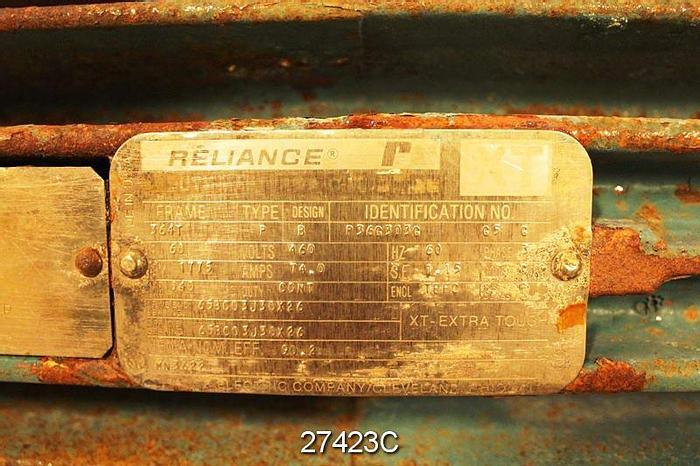 Used Reliance  Ac Motor, 60 Hp, 1775 Rpm, 460V, Frame 364T, S.F. 1.15, 74 Amps, Tefc, 60Hz, 3 Phase, Continuous Duty #27423