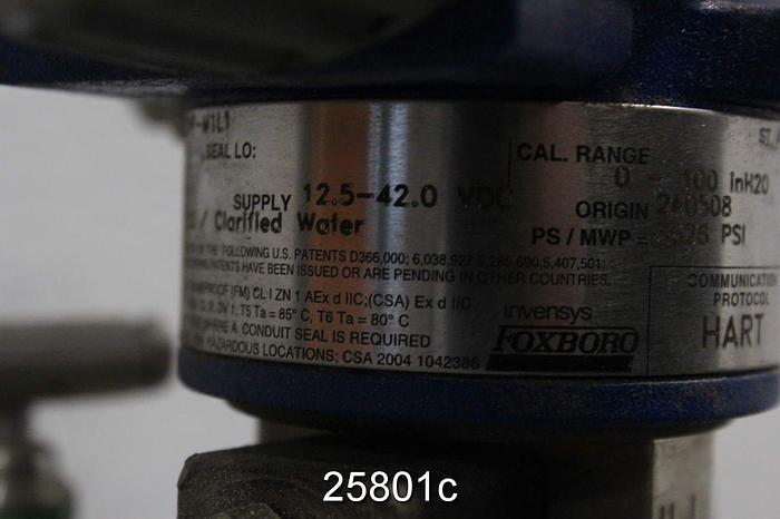 Used Foxboro IDP10-T12BO1F-M1L1 Pressure Transmitter, Cal 0-100 In H2O, Supply 12.5-42.0 Vdc, Ps/Mwp 3626 Psi #25801