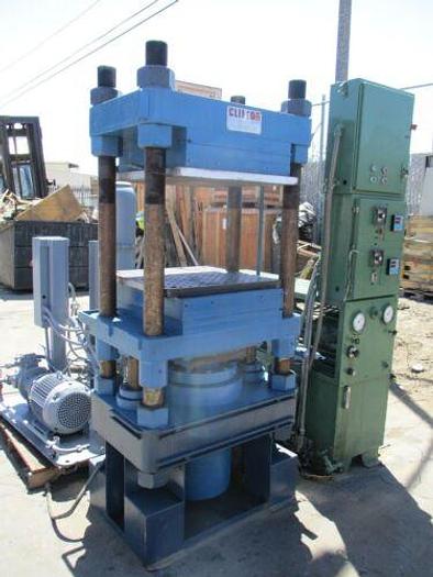 Used CLIFTON HEATED PLATTEN 4 POST HYDRAULIC PRESS WITH PUMPS AND CONTROLS