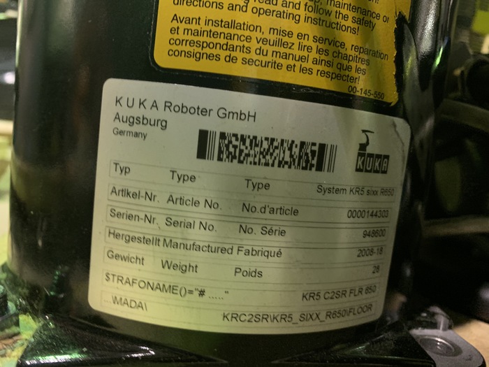 Used KUKA KR 5 SIXX R650 6 AXIS CNC ROBOT