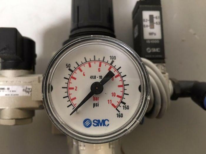Used SMC AW2000-02 Filter Regulator, VHS2000-02 Pneumatic Residual Valve & IS1000