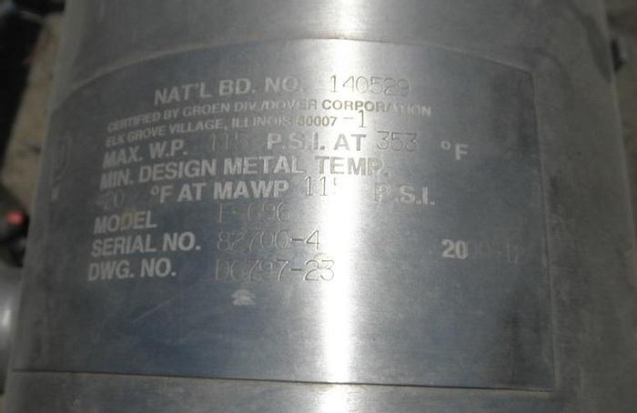 Used Evaporator, Thin Film, 26 SF, S/st, Groen, Mdl E-696 #L741305