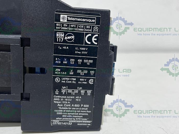 Telemecanique  LC1 D2510G6 Contactor 11kW-400V, 15HP-460V
