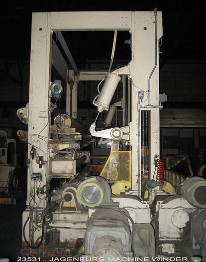 Used Jagenberg 45-21 Machine Winder, 24"X128" Drums, Regenerative Brake, Dual Drum Drives With 100Hp, 500V, Dc Drives, Falk 2070Y1B Gear Boxes, Shaftless Rewind, 84" Max Rewind Diameter #23531