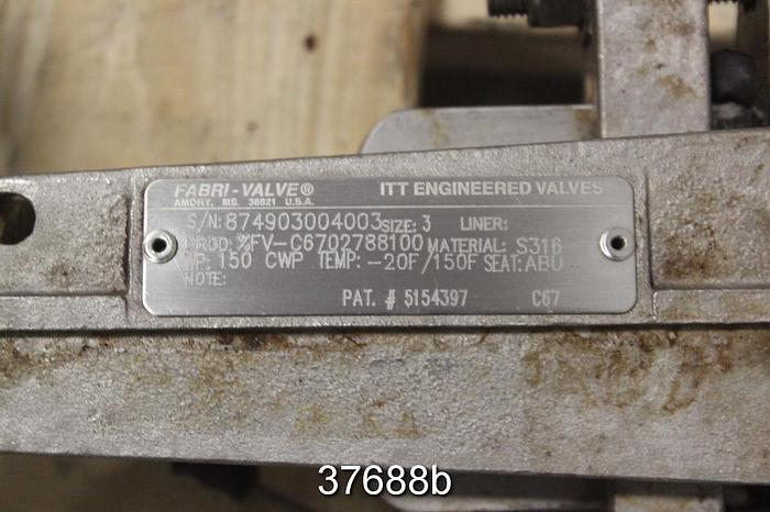 Used Fabri 3" Hand Operated Knife Gate Valve, C67 #37688