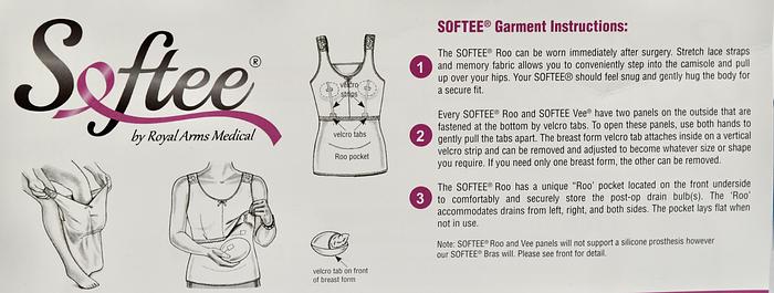Softee Roo Prosthetic Mastectomy Camisole and Breast Forms Small White 3 Piece