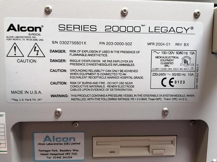 Gebraucht Alcon Legacy Series 20000 Phacoemulsifier Emulsifier Aspirator + Fußschalter, LHP005895