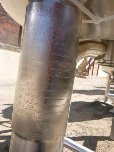 Used Reactor, 40 Gallon, 316L S/st, Jkt, 50 PSI, Precision, #S744229