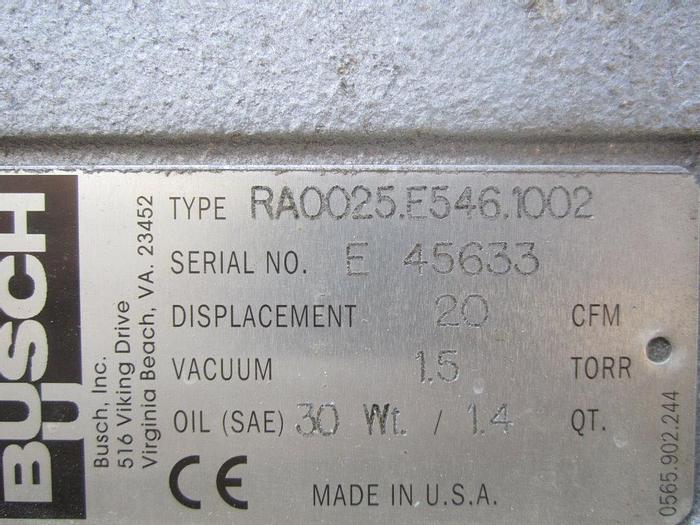 Used Pump, Vacuum, 1.5 HP, Busch, RA0025.E546.1002, S/st, Rotary (2) #S739712