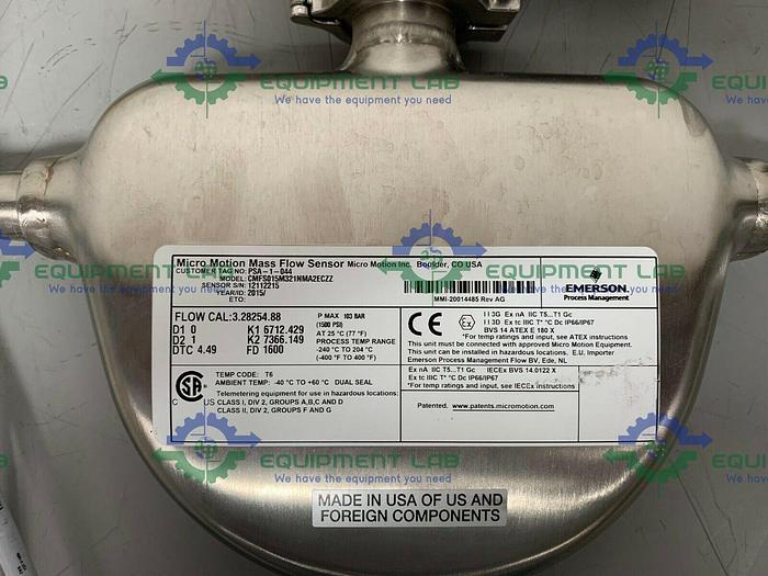 Used Micro Motion FMC Series Mass Flow Sensor w/ Transmitter & 1/2" Sanitary Fitting