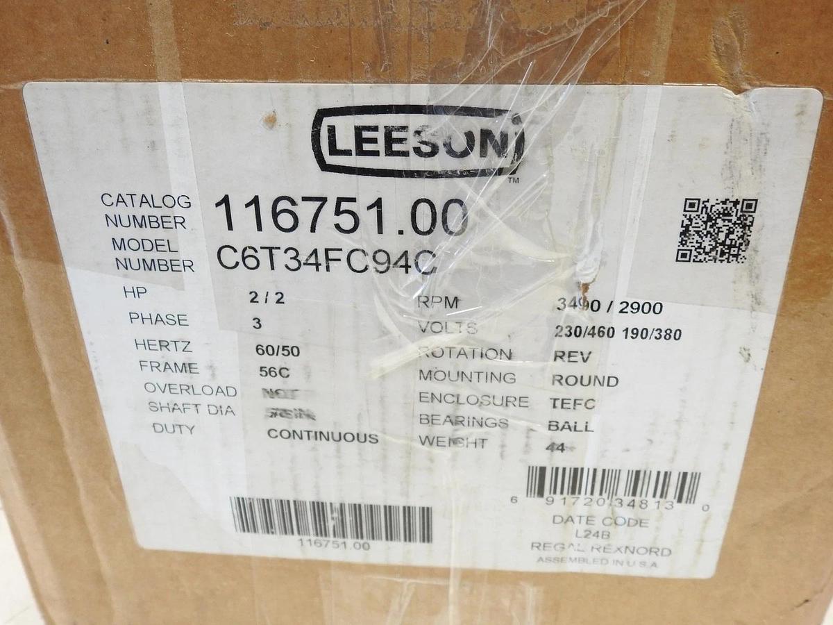 Leeson 116751.00 3-Phase General Purpose Motor, 2 Hp, 56C Frame, 230/460V Ac