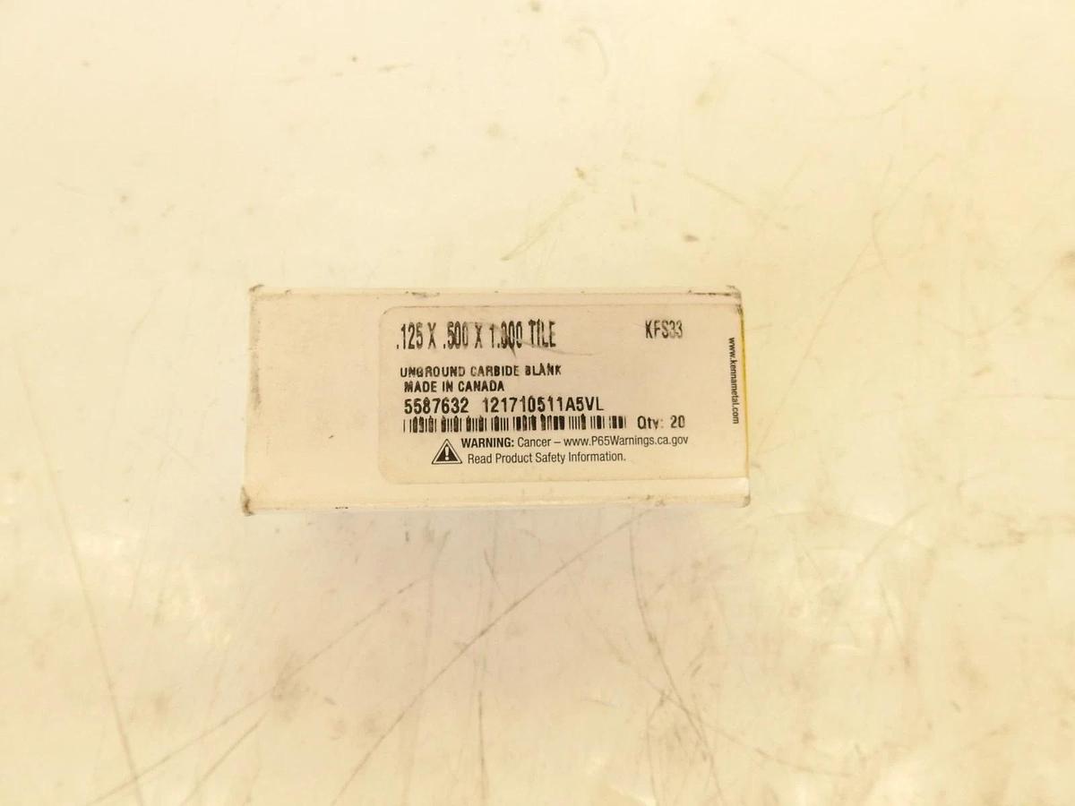 ( QTY 20 ) Kennametal Unground Carbide Blank 5587632 KFS33 .125 x.500 x1.00 Tile