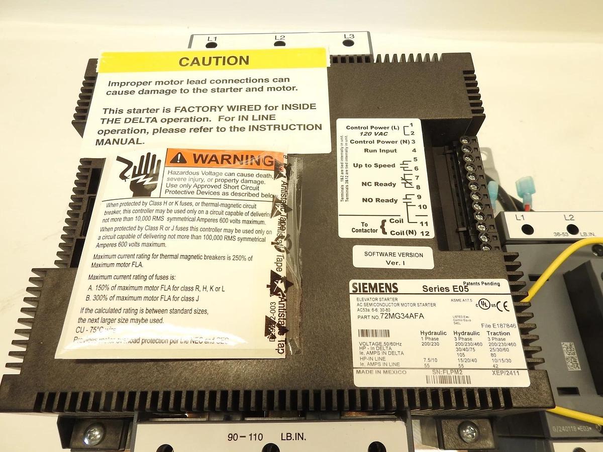 New Oem Siemens Industrial Controls Definite Purpose Starters Elevator Motor 72M