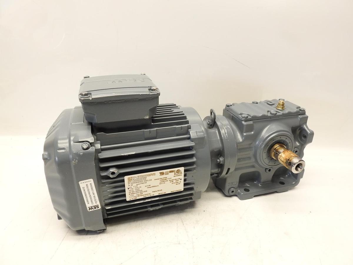 SEW S47 DRN90S4/DH 1762/91 RPM 1.5 HP 60 Hz 230/460V Helical Gearmotor