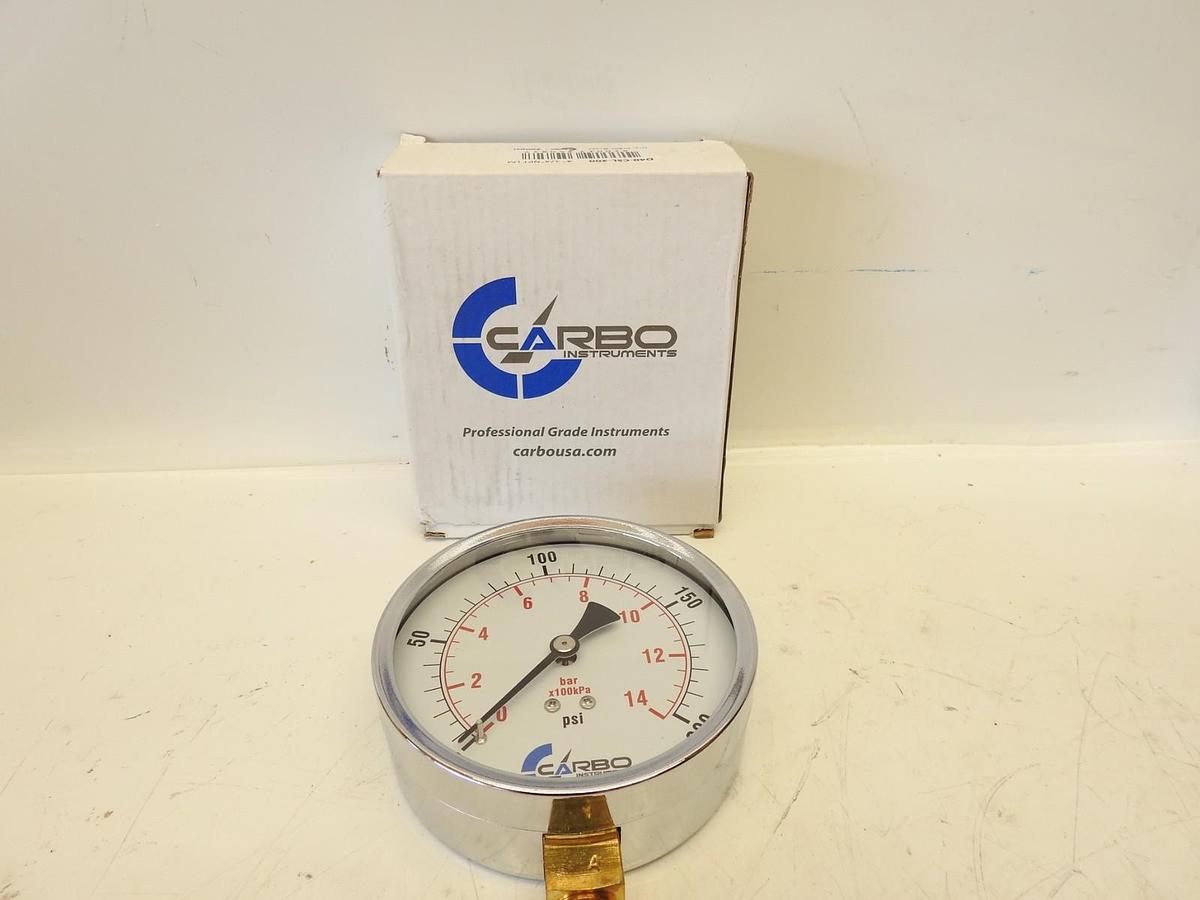 4" Pressure Gauge - Chrome Plated Steel Case, 1/4"NPT, Lower Side Mnt. 200 PSI