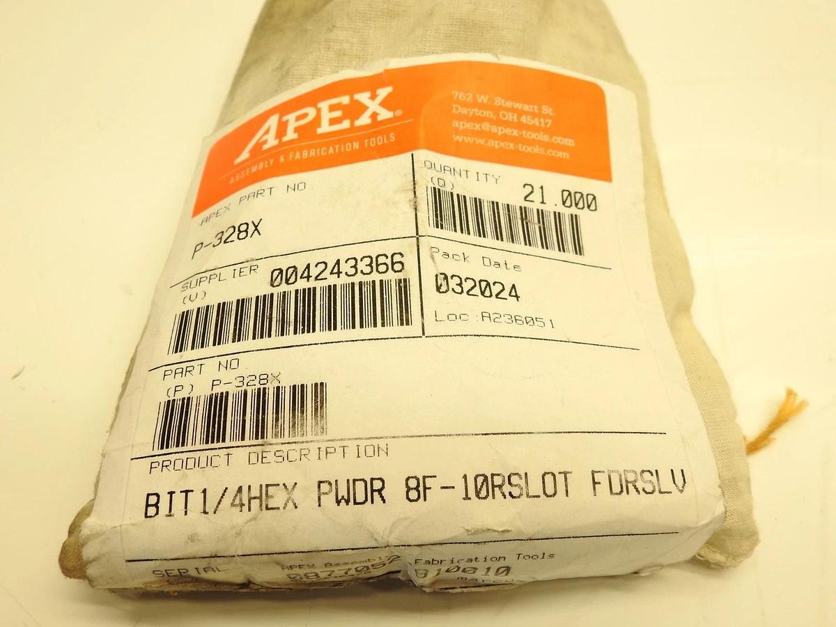Lot Of 21 Apex P-328X Power Bit Slotted Head, Imperial, 8F-10R Bit Industry Size