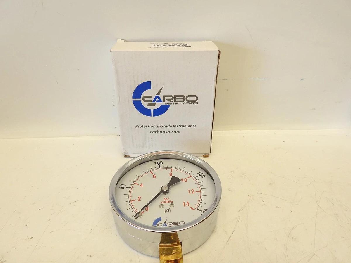 4" Pressure Gauge - Chrome Plated Steel Case, 1/4"NPT, Lower Side Mnt. 200 PSI