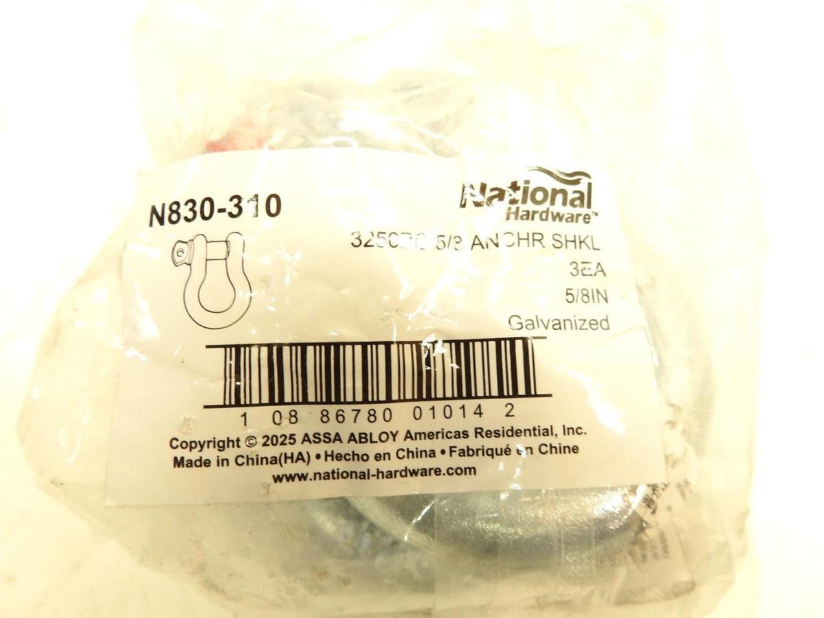 PACK OF 3 NATIONAL HARDWARE N830-310 5/8" ANCHOR SHACKLES GALVANIZED