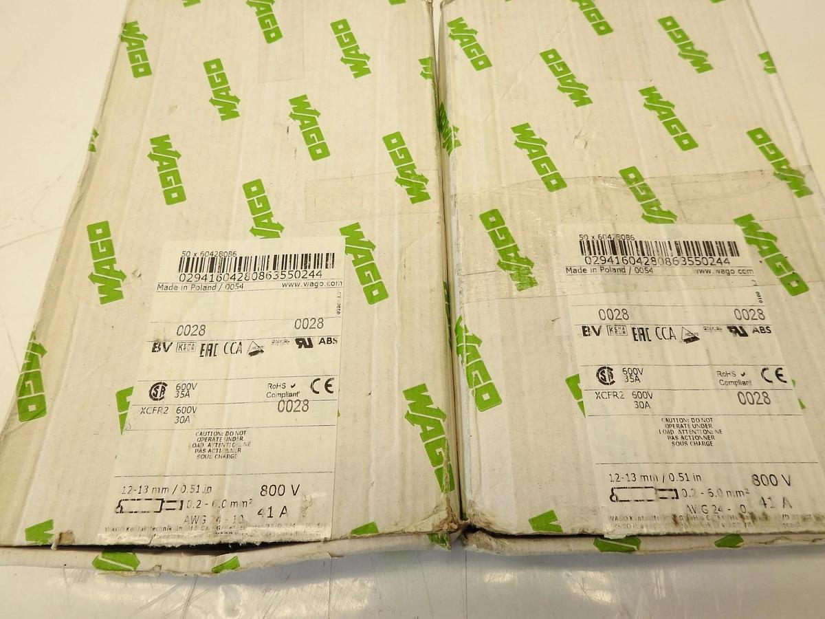 Lot of 100 Wago 284 IEC 60947-7-1 Terminal Blocks DIN Rail Mount, AWG 24-8