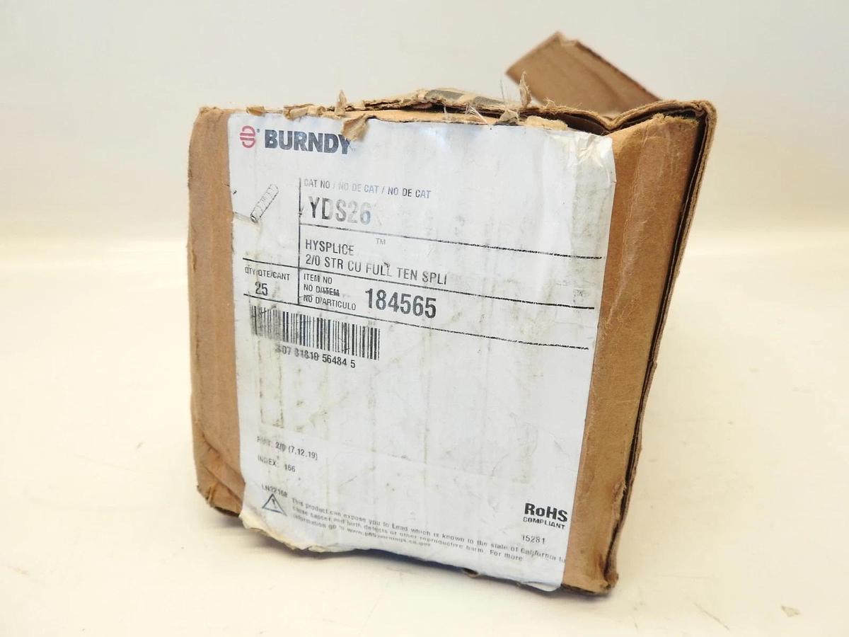 Burndy YDS2W HYSPLICE 2SOL Copper Full Tension Splice #2 AWG Die 163 Lot of 25