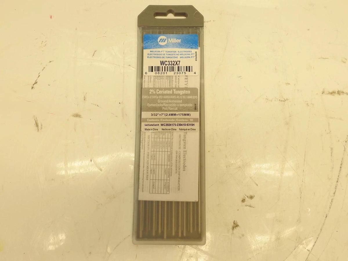 Miller Weldcraft WC332X7 2% Ceriated Tungsten Electrode 3/32" X 7" 10 pack