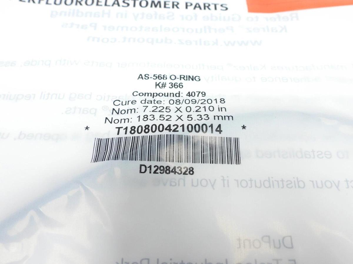 Lot OF 2 DUPONT AS-568 K#336 O-RING NOM: 7.225 X 0.210 IN Nom: 183.52 X 5.33 MM