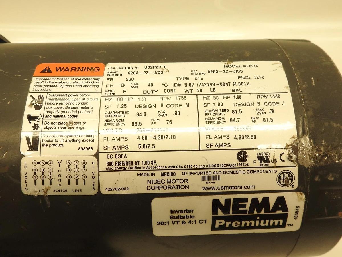 New Nema Premium U32P2DFC 1.5Hp 1800 RPM Motor