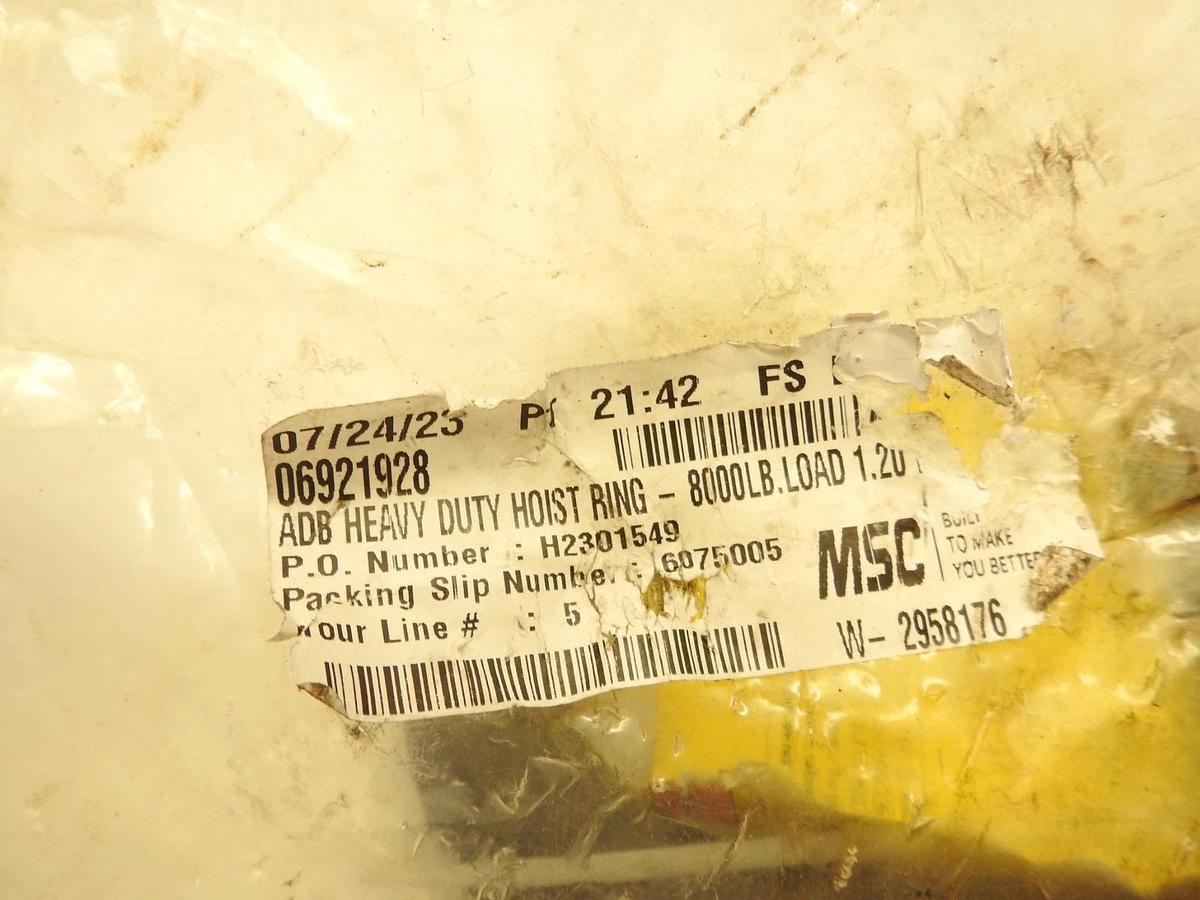 MSC 06921928 Center Pull Hoist Ring: Screw-On, 8,000 lb Working Load Limit