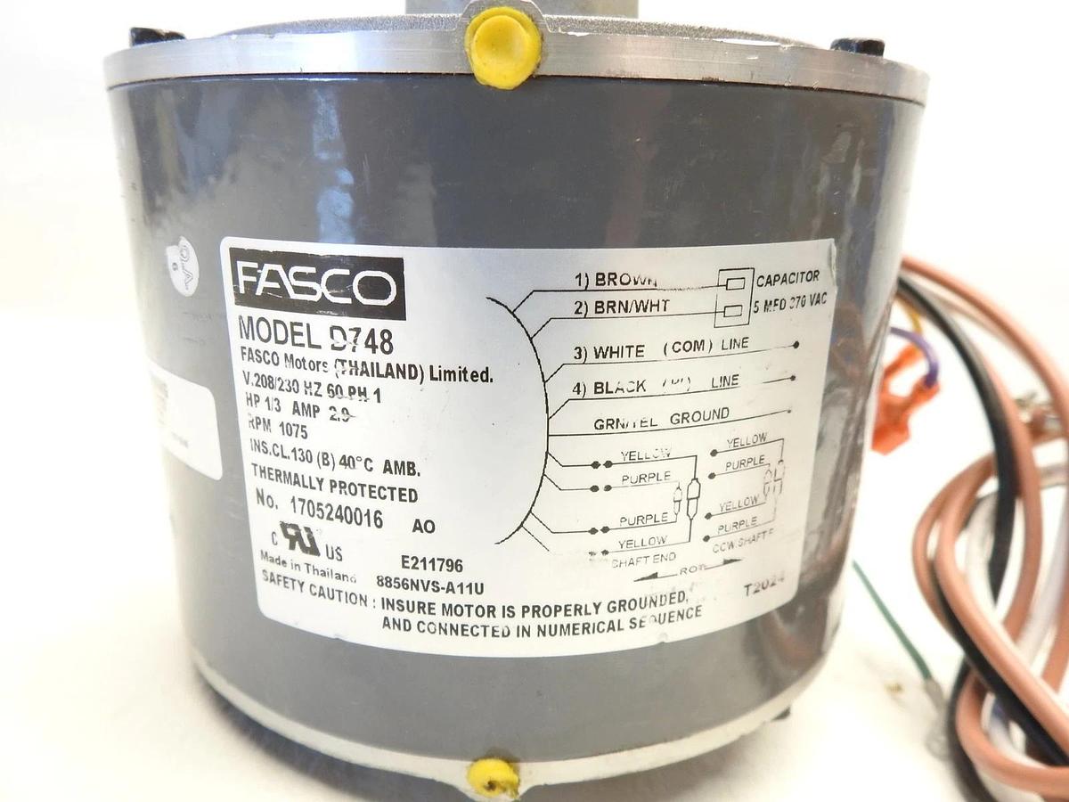 NEW Fasco 1/3 HP Condenser Fan Motor 1075 RPM 208/230 Volts D748 1 speed psc