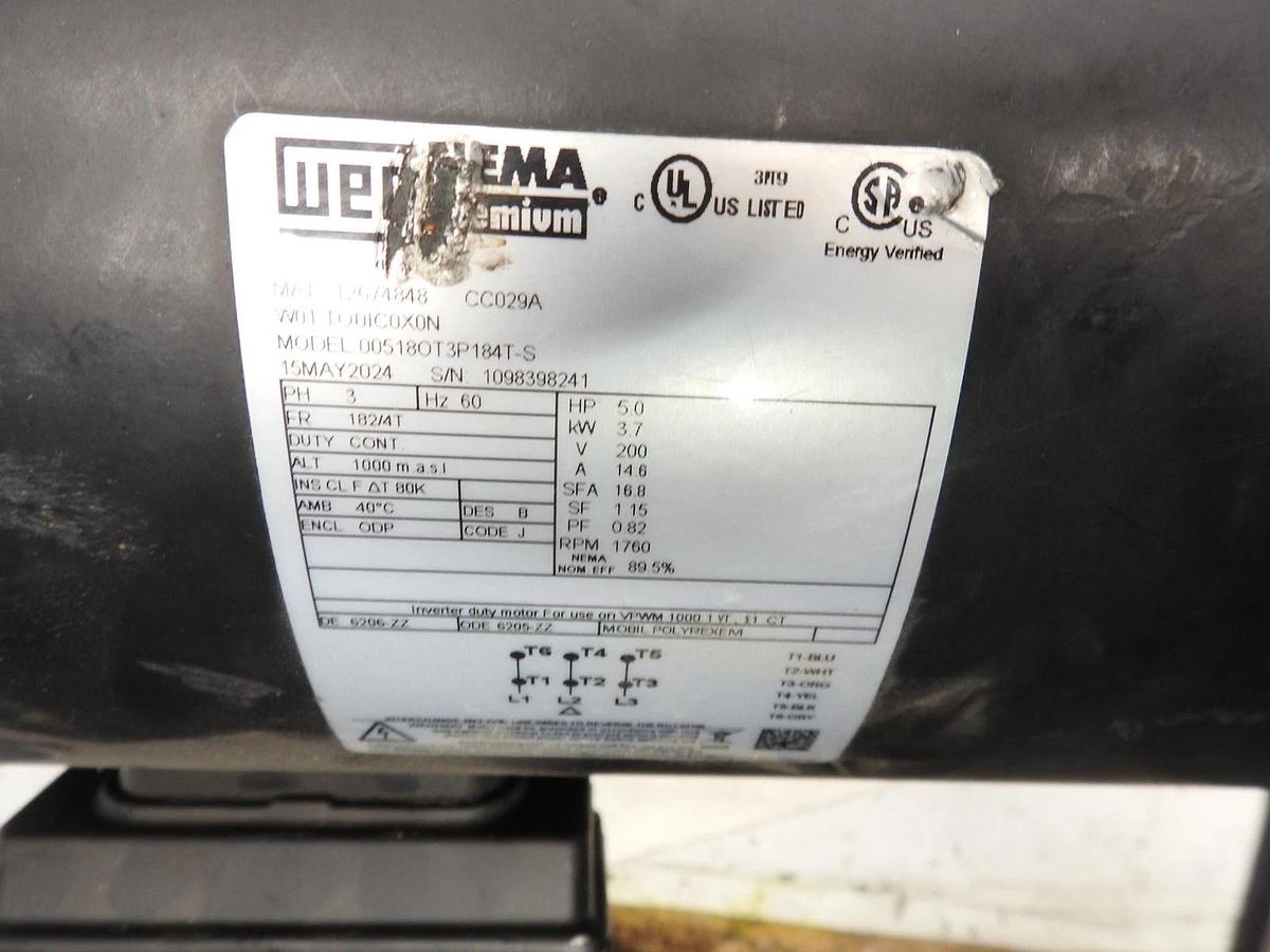 New WEG 00518OT3P184T-S  General Purpose Motor - 5 hp, 1800 rpm, 3 ph, 200 V