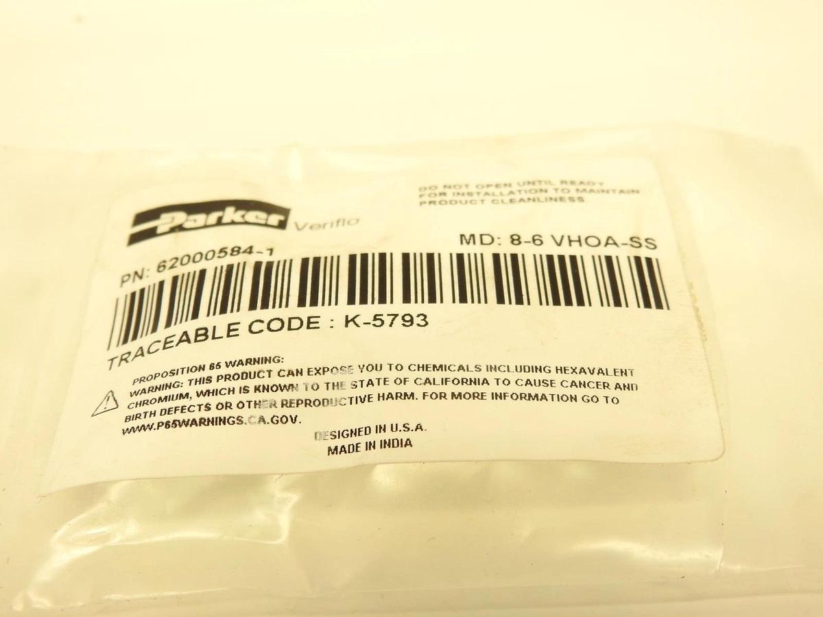 New Genuine Oem Parker 62000584-1 8-6 VHOA-SS Veriflo Connector Fitting