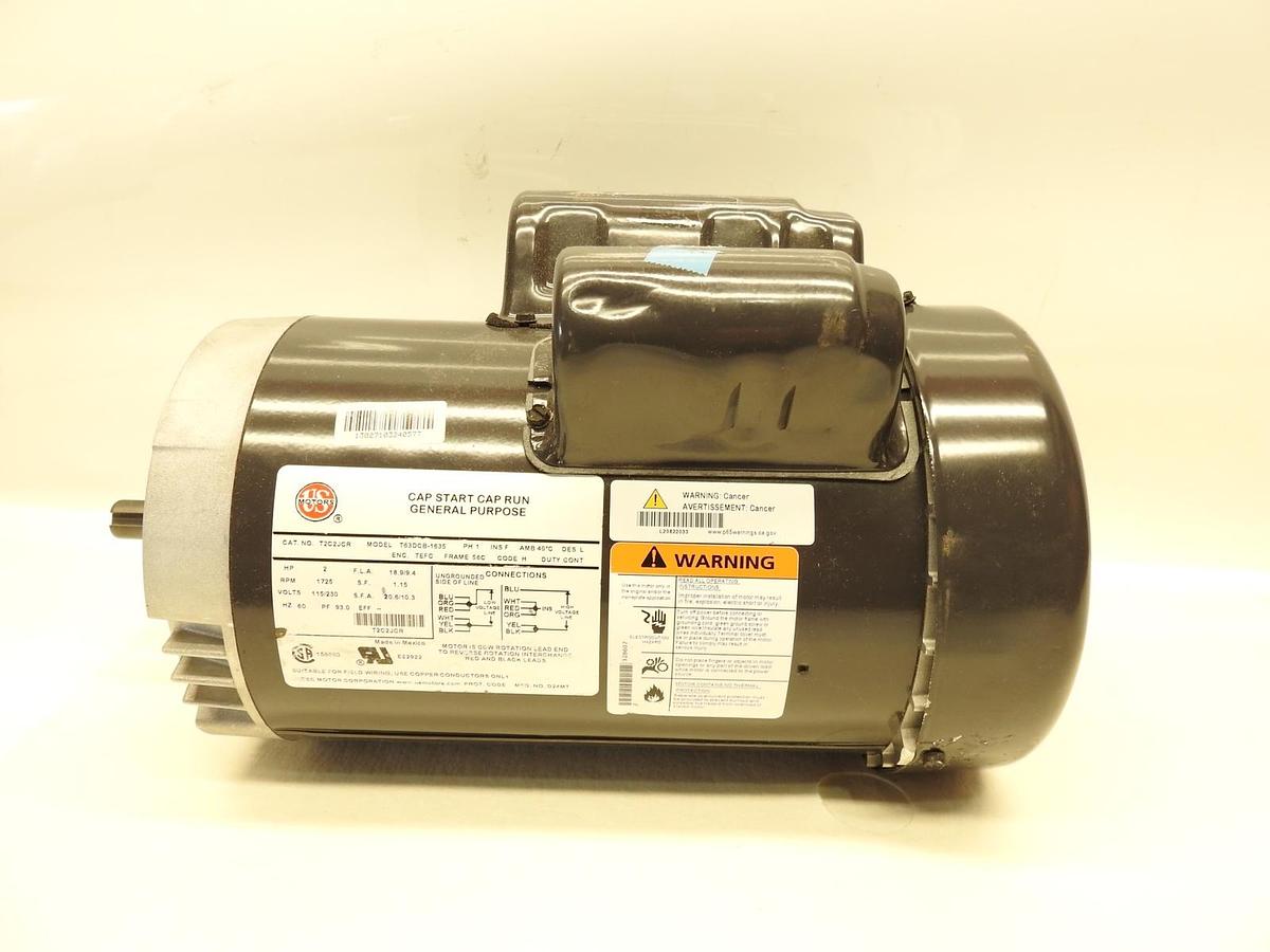 U.S. Motors T2C2JCR Capacitor-Start General Purpose Motor, 2 Hp, 115/208-230V