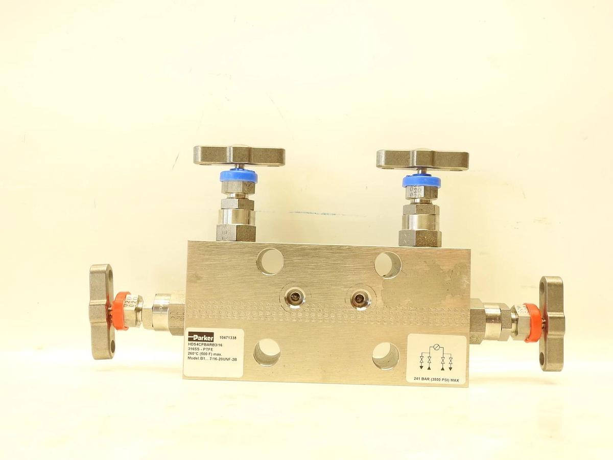 New Oem Parker Hannifin H Series 4 Valve Manifold HDS4CPBARB3/16 316SS-PTFE