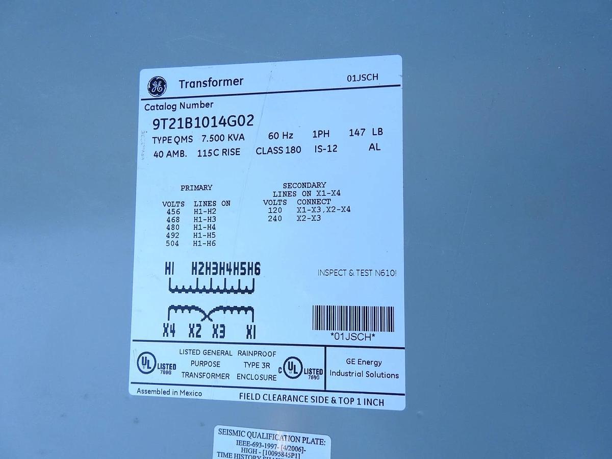 GE Transformer Type QMS 60Hz 1PH 40 AMB 7.500KVA 115C Rise