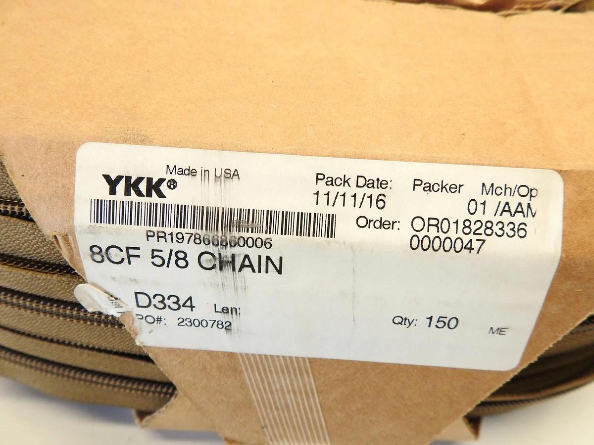 New YKK 8CF 5/8 Zipper Chain PR197866860006 150 Yards Brown