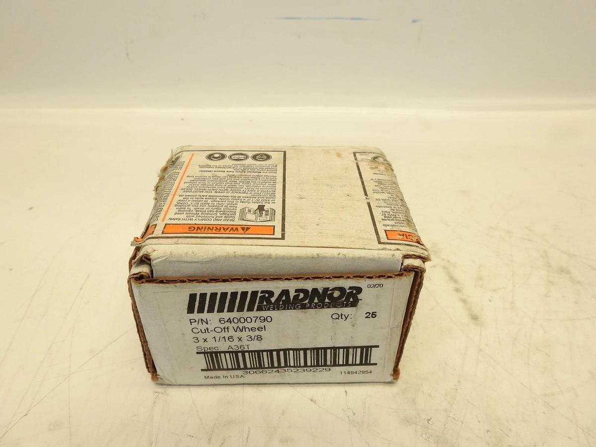 25PK Radnor 64000790 3'' X 1/16'' X 3/8'' A36T Aluminum Oxide Reinforced Type 1