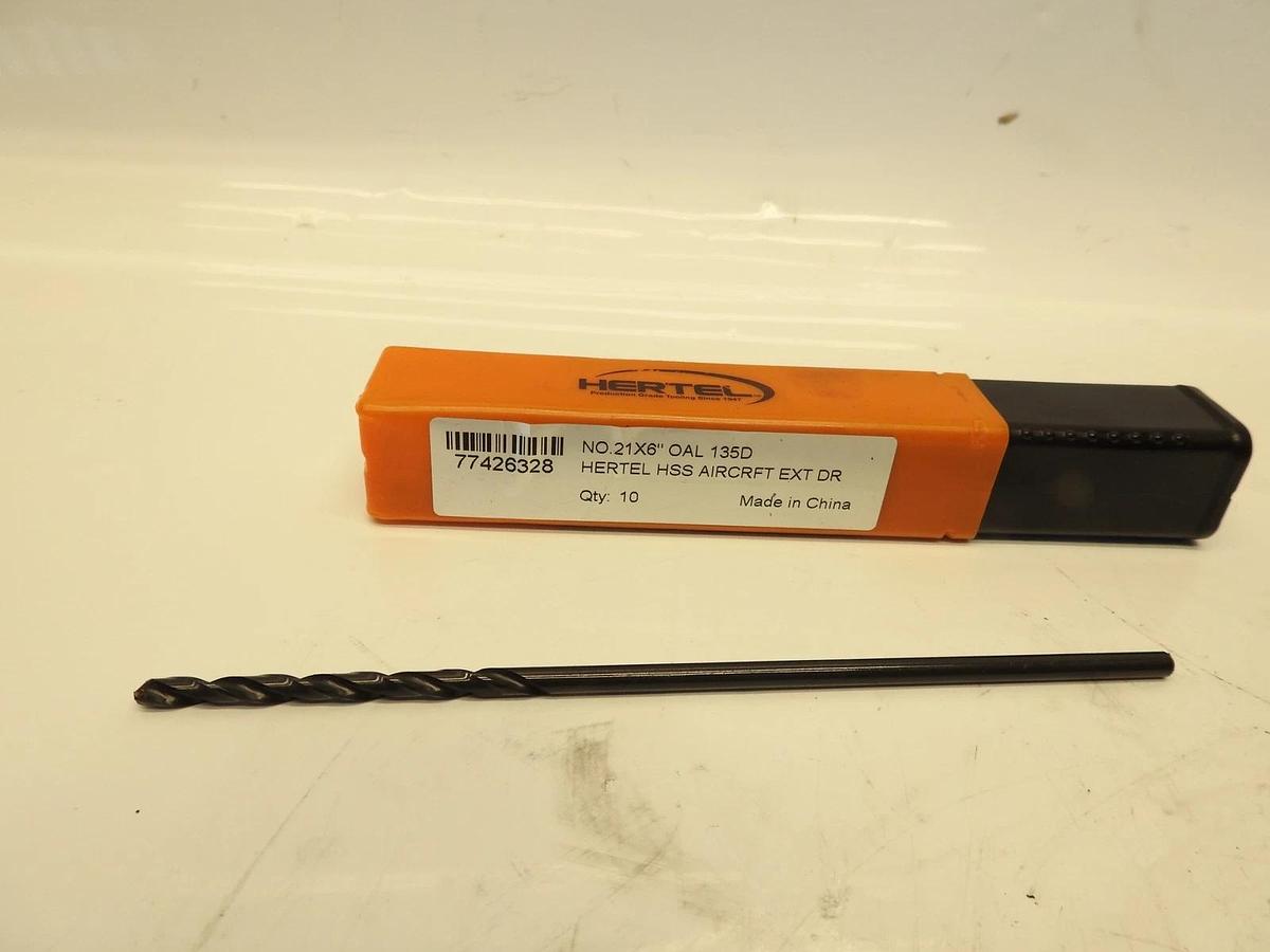 10 Pack Hertel 0.159" Dia. 6" High Speed Steel, Aircraft Extension Drill  (M)