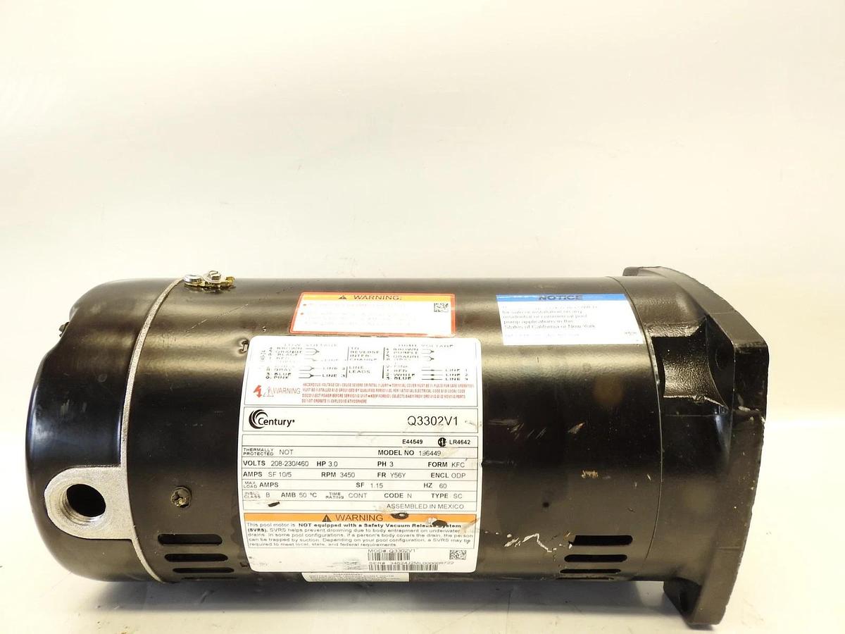 New Century Q3302V1 POOL SPA PUMP MOTOR, 3 HP, 3-PHASE, 208-230/460V AC