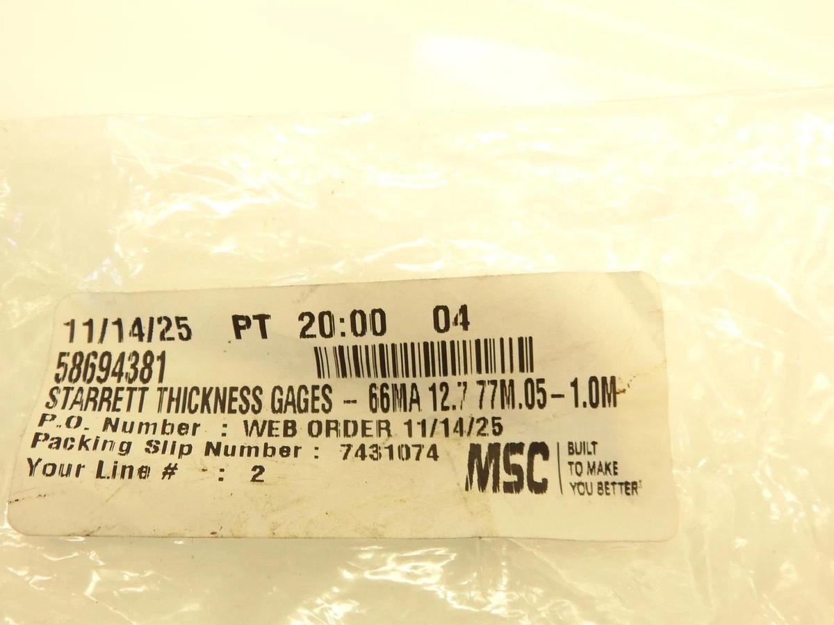 Starrett 049659-55974 20 Piece, 0.05mm to 1 Thick, Parallel Feeler Gage Set
