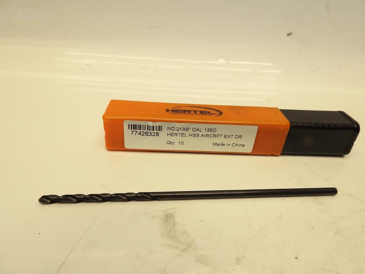 10 Pack Hertel 0.159" Dia. 6" High Speed Steel, Aircraft Extension Drill  (M)