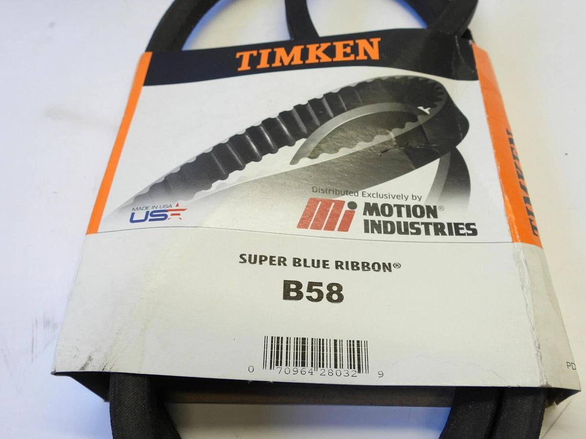 Lot of 4 Timken B58 V-Belt - B Section, 1 Band, 61.30 in Outside Length, Smooth