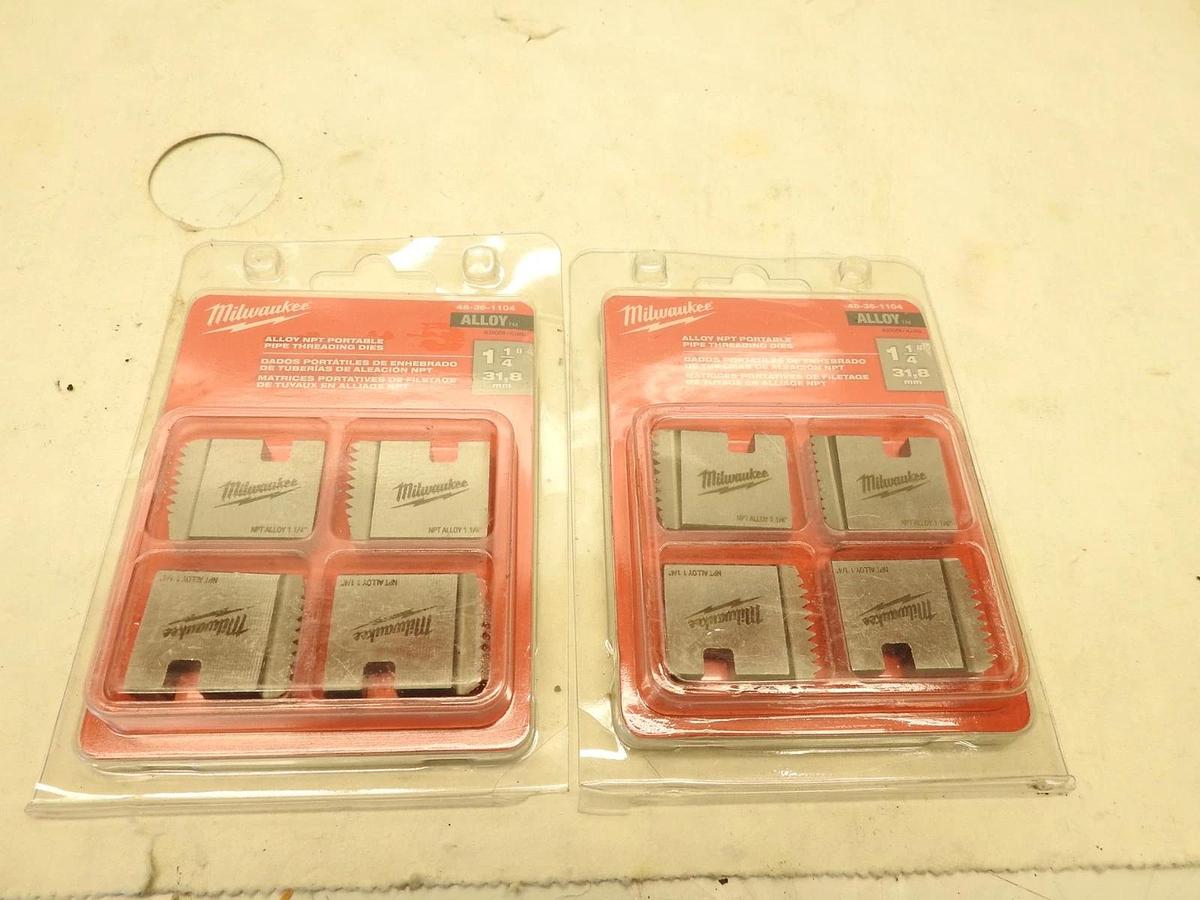 Lot Of 2 Milwaukee 48-36-1104 Alloy NPT Portable Pipe Threading Dies 1-1/4" 1.25