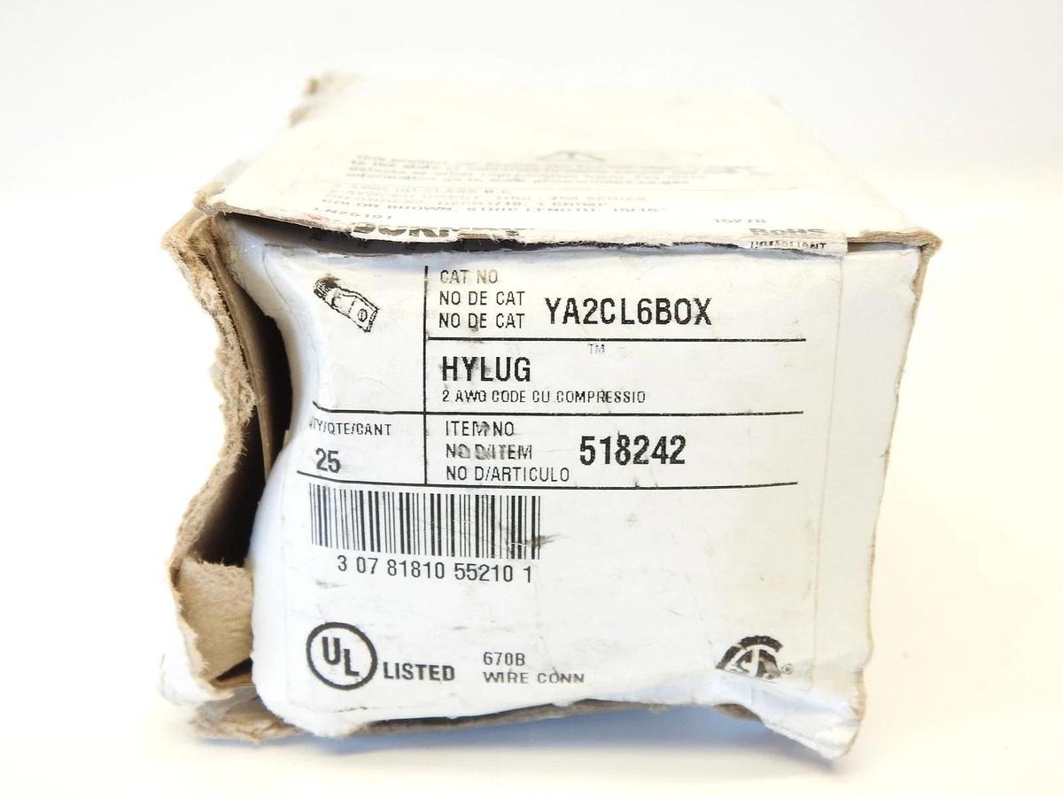 Lot Of 25 Burndy 518242 YA2CL6BOX Compression Terminal, 2 AWG CU